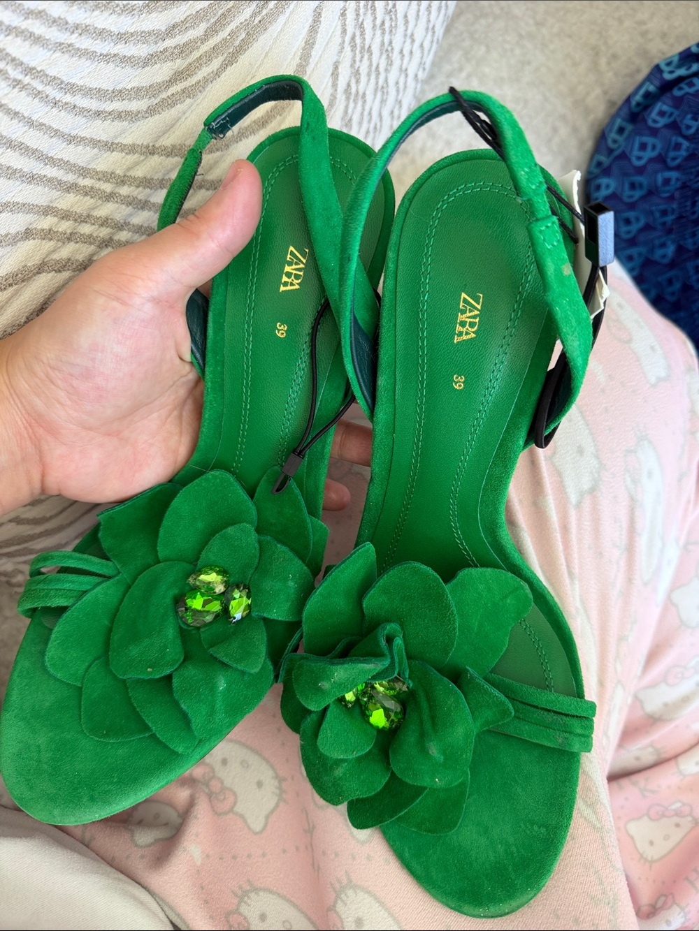Zara Emerald Green Floral Suede Slingback Heels